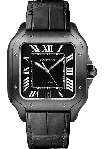 Pre-Owned Cartier Santos de Cartier WSSA0039 39.8MM Black Dial With Rubber Strap