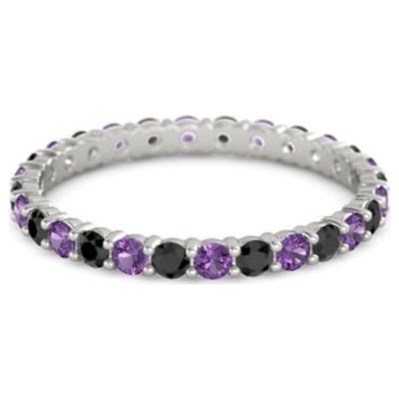 Mooneye 2mm Round Amethyst & Black Spinel 925 Sterling Silver Full Eternity Valentines Day Gift Ring