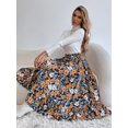 thumbnail image 3 of Gartered High Waist Floral Print Midi Skirt Below Knee Length, 3 of 3