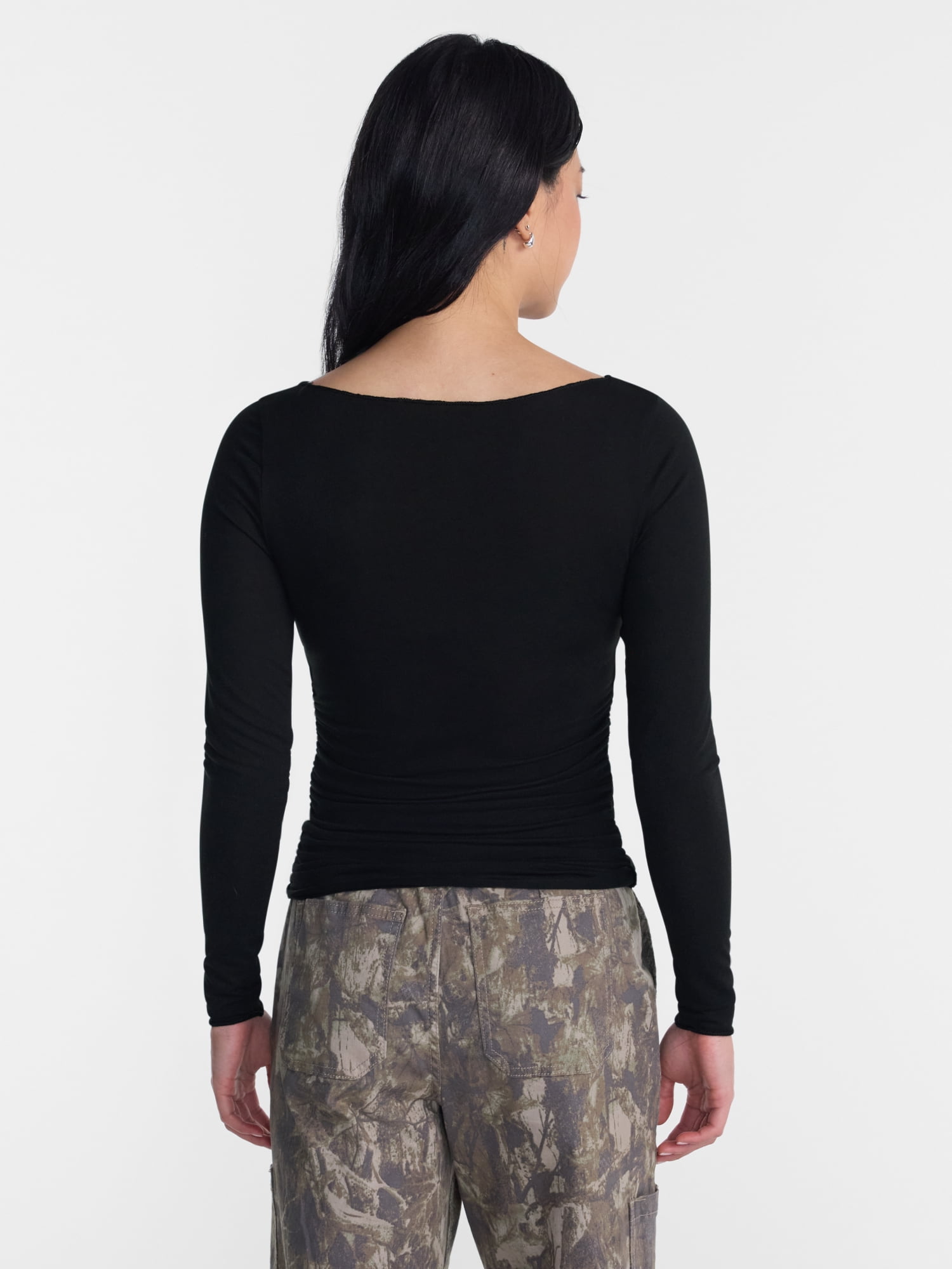 No Boundaries Drapey Tee with Long Sleeves, Women's XXS-XXL