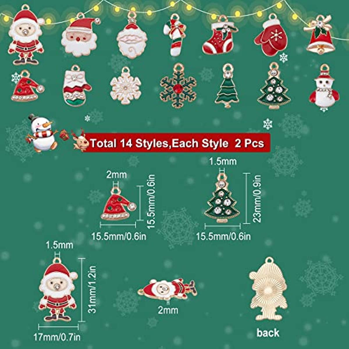 SUNNYCLUE 1 Box 32 Pcs 16 Style Enamel Christmas Charms Christmas Tree  Charms Bulk Reindeer Charms for Jewelry Making Candy Cane Christmas Glove  Hat Socks Wreath Snowflake Mini House Gift Box Decor 