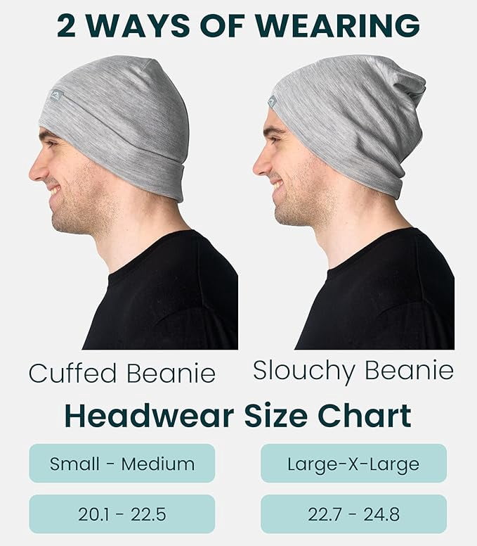 𝗦𝗢𝗙𝗧 Merino.tech Unisex Adult Merino Wool Beanie Hat - Cuff Beanie with Hiking Socks