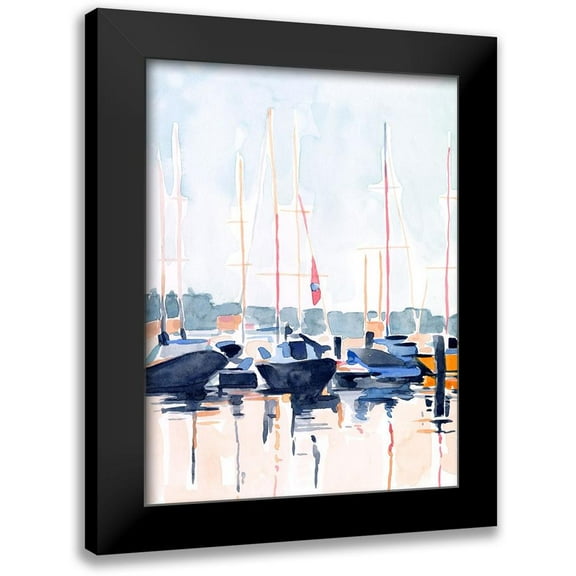 Scarvey, Emma 12x14 Black Modern Framed Museum Art Print Titled - Watercolor Boat Club II