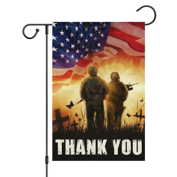 VOCHIC Patriotic Memorial Day Garden Flag 12x18 Double Sided, Small Burlap Soldiers Heroes Garden Yard Flags Banner Independence Veterans Day Outdoor House Decorations (ONLY FLAG)