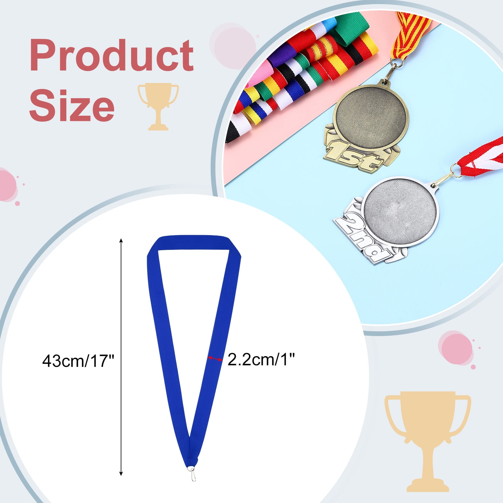 Uxcell Award Neck Ribbons with Snap Clips Polyester Medal Lanyards for Competitions Blue 66 Pack