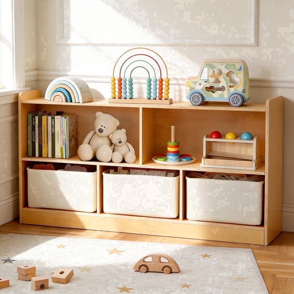 Jolie Vallee Montessori Bookshelf Toy Storage,2 Shelf Bookcase, 5-Section Storage Cabinet, Toddler Book Shelf for Kids Rooms, Playroom, Nursery, Kindergarten