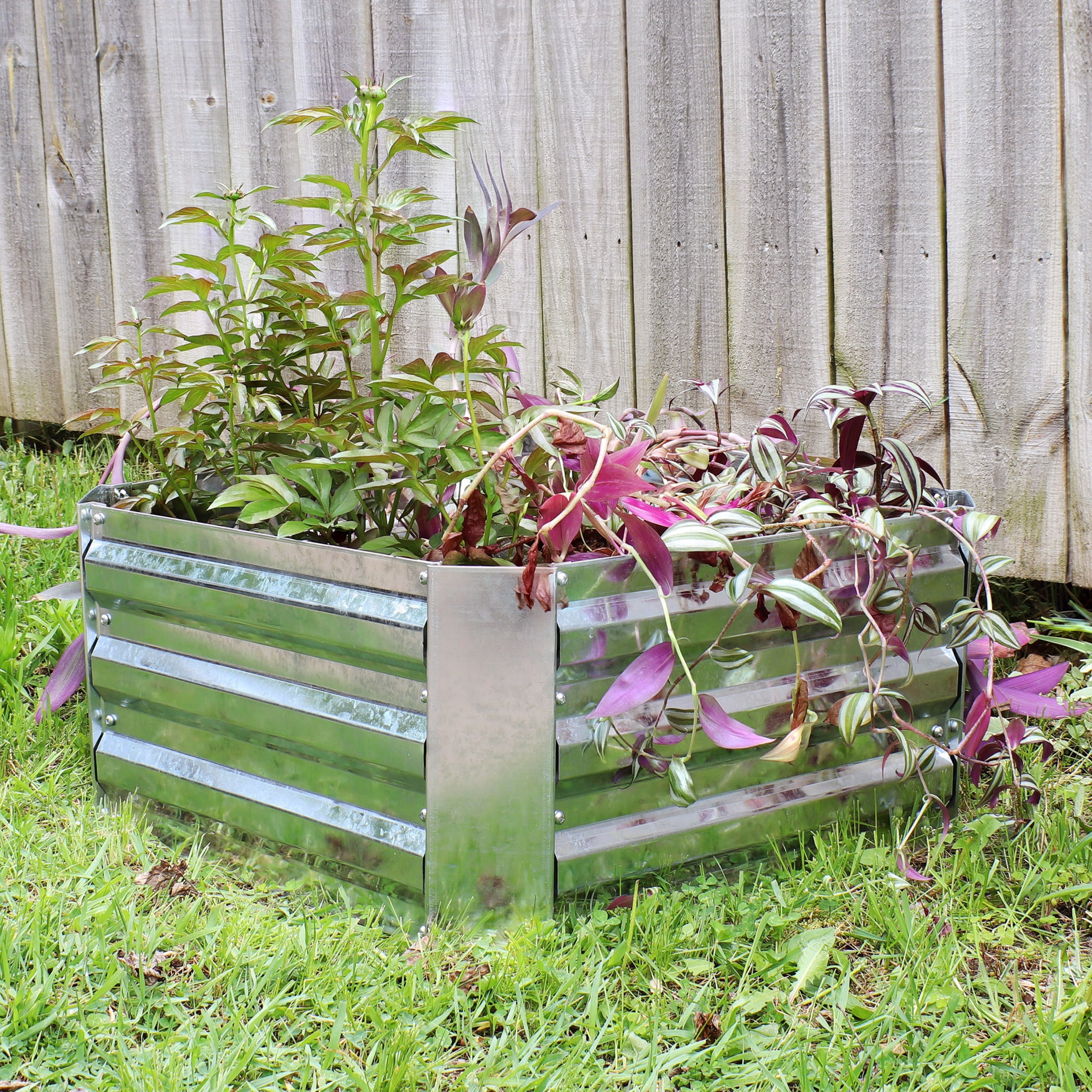 Sunnydaze 24" x 24" x 11.75" Square Silver Galvanized Steel Raised Garden Bed