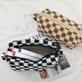 thumbnail image 5 of Makeup Bag Checkered Cosmetic Bag Brown Makeup Pouch 1Pcs Large Capacity Makeup Bags and 1Pcs Makeup Brushes Storage Bag Travel Toiletry Bag Organizer - Black and white check, 5 of 5