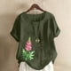 thumbnail image 2 of Vestidos Casuales Para Mujer, Blusas De Mujer De Moda Blusa informal de lino con cuello redondo y manga corta con botones para mujer, talla grande, estampada, 2 of 4