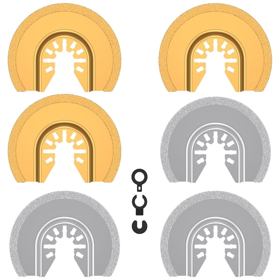 6Pcs Oscillating Saw Blades Set Semicircular Diamond Saw Blade Hard Alloy Multitool Grout Removal Saw Blades Quick Release Oscillating Tool Blades for Grout Removal
