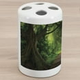 thumbnail image 1 of Tree Ceramic Toothbrush Holder, Illustration of a Pathway into a Mystic Rainforest, Decorative Versatile Countertop for Bathroom, 4.5" X 2.7", Yellow Green, 1 of 4