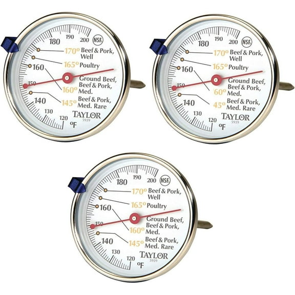 Taylor Precision Products Classic Style Meat Dial Thermometer - Set of 3