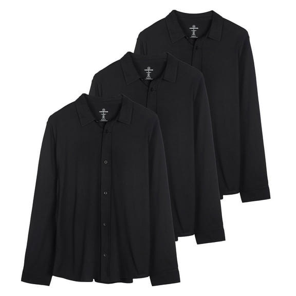 Real Essentials 3-Pack: Men's Classic Style Casual Long Sleeve Button Down Collared Shirt (Available in Big & Tall)