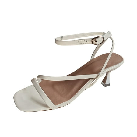 

Sopiago Strappy Heels Women s Dress Low Heeled Pumps Closed Pointed Toe Block Heel Cross Strap Wedding Bridal Shoes White 6.5