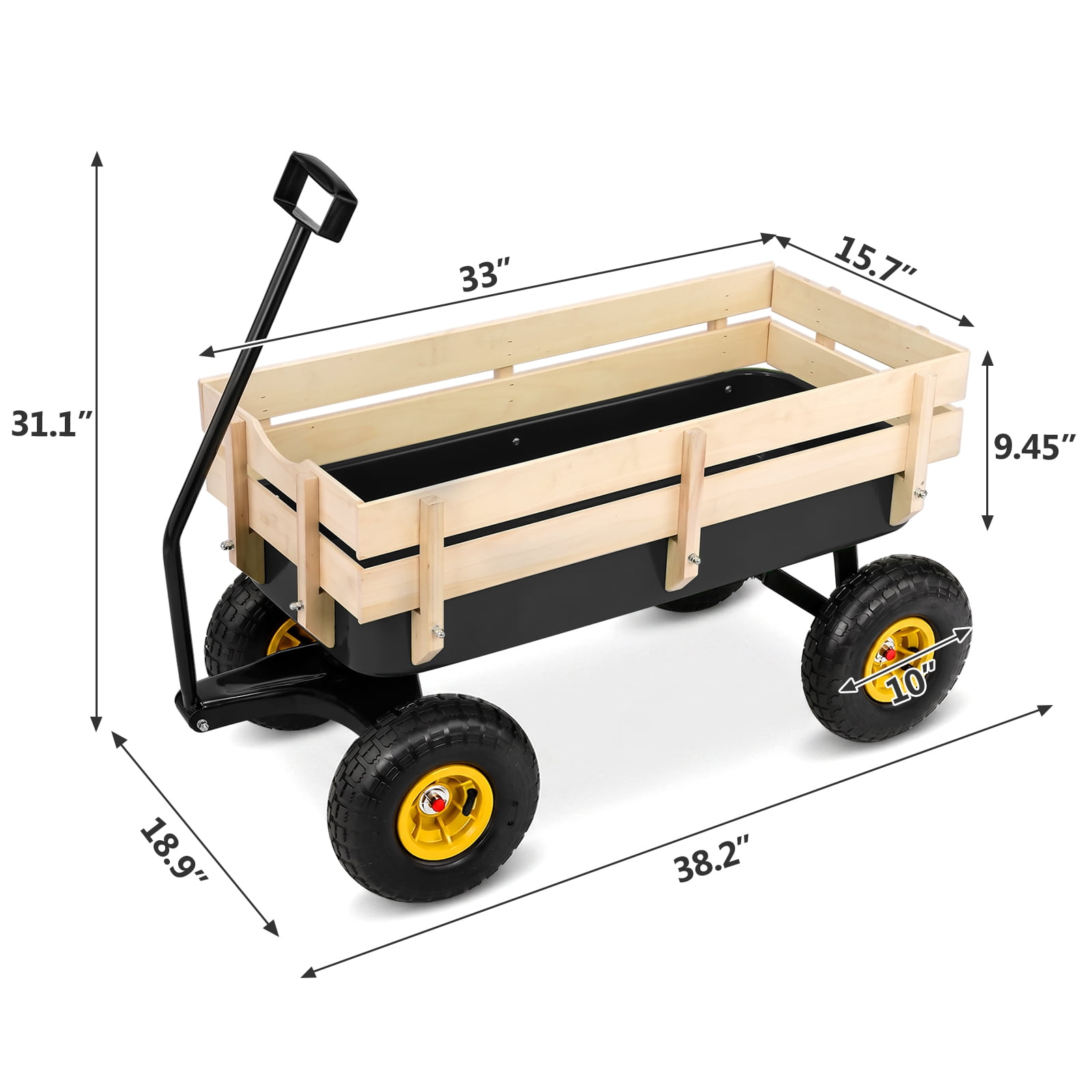 Side Support Cargo Wagon with 10" All-Terrain Air Tires, Up to 220lb Load Capacity, for Towing Kids Toys, Gardening Supplies, Black