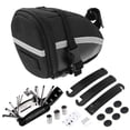 thumbnail image 1 of All-in-One Bicycle Repair Kit with 16-Function Multitool, 3 Tire Levers, 6 Patch Kits, Metal Rasp & PU Leather Saddle Bag – Portable 1.2L Capacity Seat Pack for Cycling Maintenance & Emergency Fixes, 1 of 5