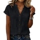 thumbnail image 2 of Craaazy Women's Casual V-Neck Blouse, Solid Color Cotton Linen Short Sleeve Top, Comfy Chest Pocket Shirts for Daily Wear Gifts, 2 of 6