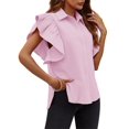 thumbnail image 2 of Women Ruffle Button Down Shirts Short Sleeve Lapel Tops Blouse, 2 of 6