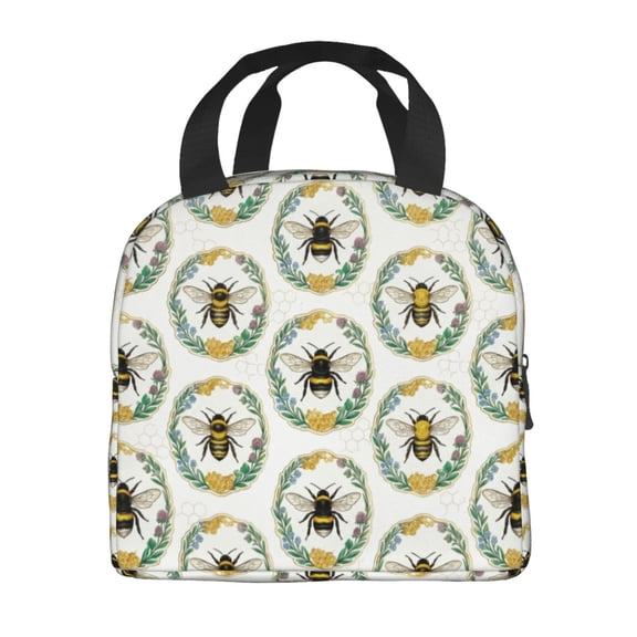 Bee Lunch Bag For Women Man, Cute Reusable Bees Theme Lunch Bags, Small Portable Foldable Insulated Lunch Box For Work Office Picnic Travel Bento