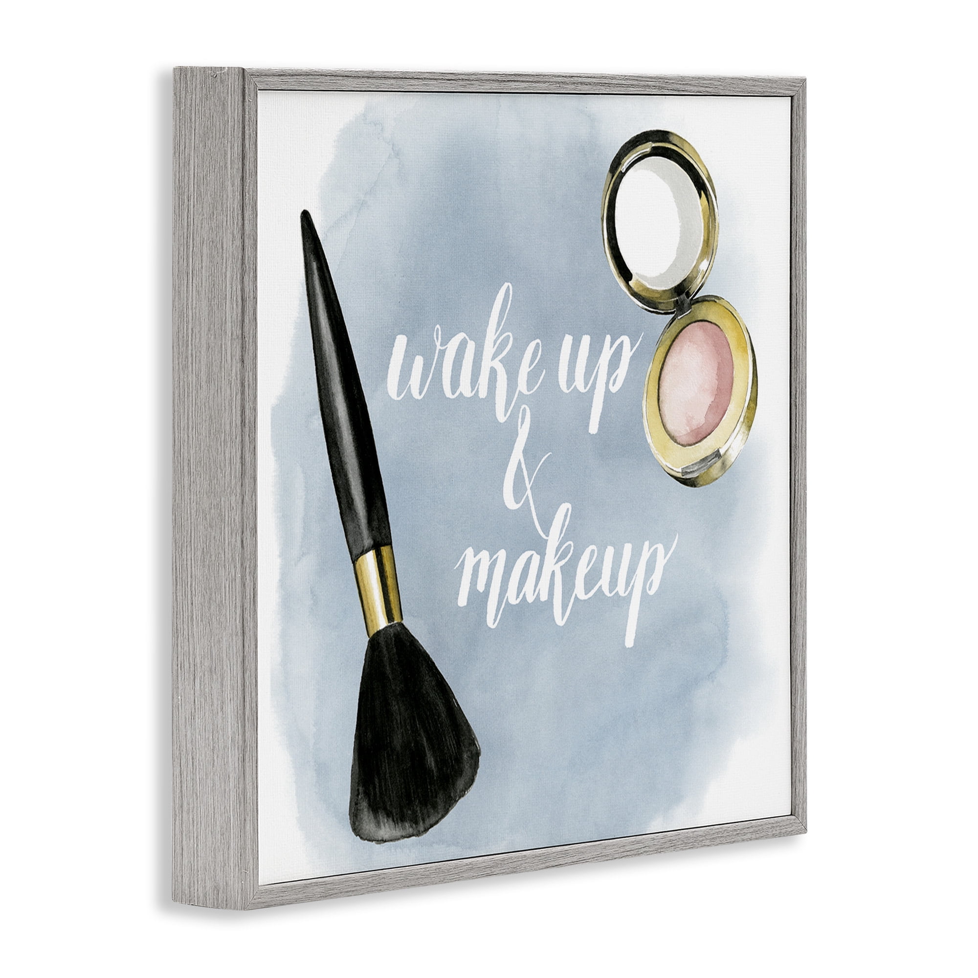 Stupell Industries Watercolor Wake Up & Make Up Beauty & Fashion Painting Gray Framed Art Print Wall Art, 12 x 12