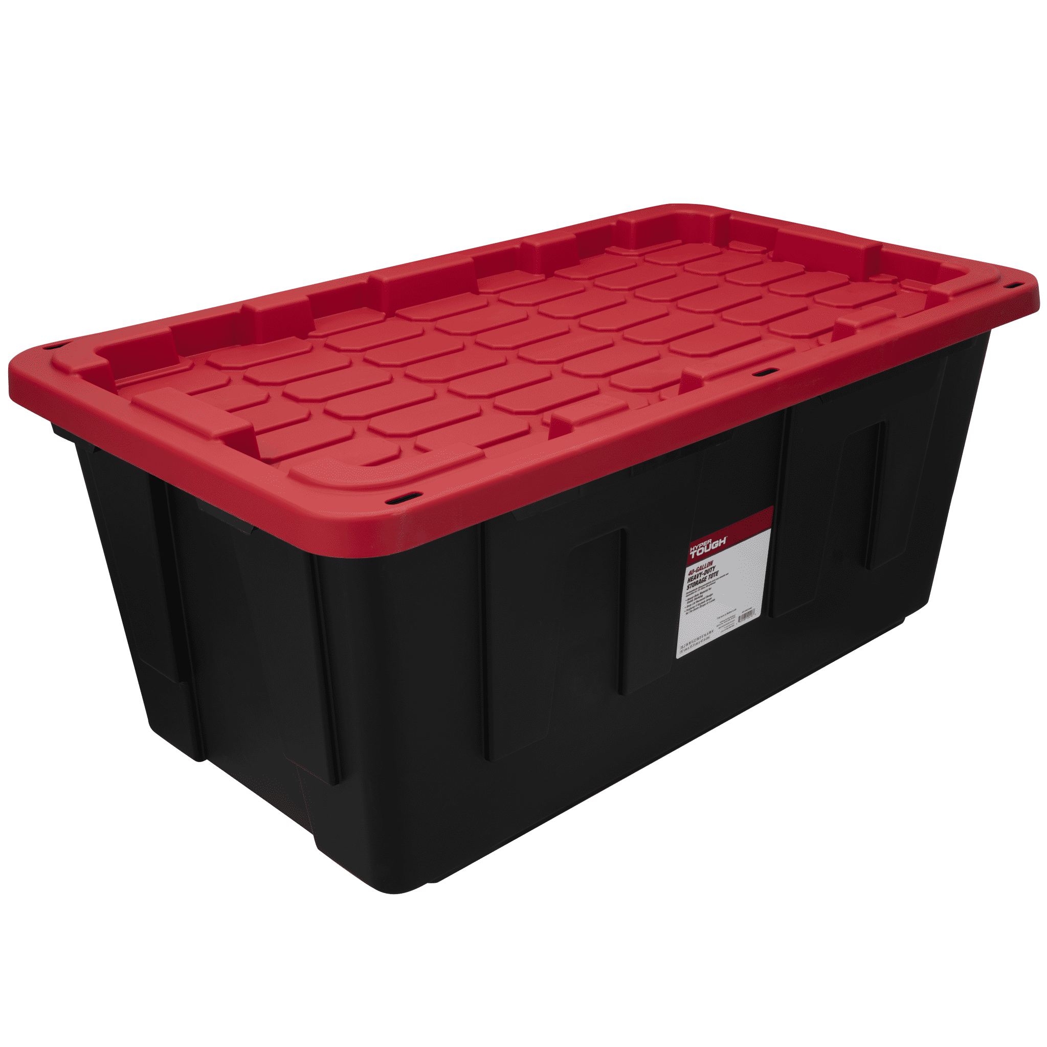 Hyper Tough 40 Gallon Snap Lid Plastic Storage Bin Container, Black with Red Lid