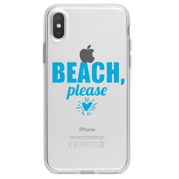 DistinctInk Clear Shockproof Hybrid Case for iPhone X / XS (5.8" Screen) - TPU Bumper Acrylic Back Tempered Glass Screen Protector - Beach, Please
