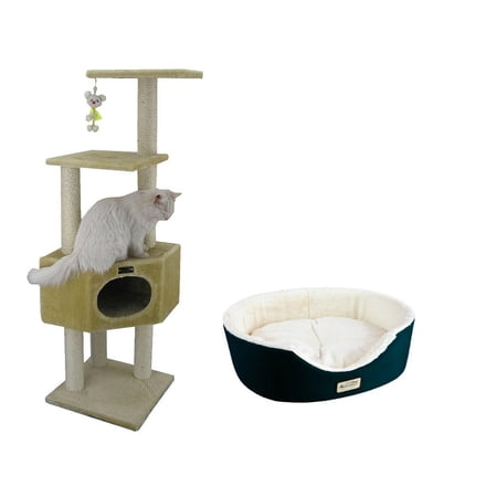 Armarkat Combo Cat Tree, Beige With Pet Bed, Laurel Green