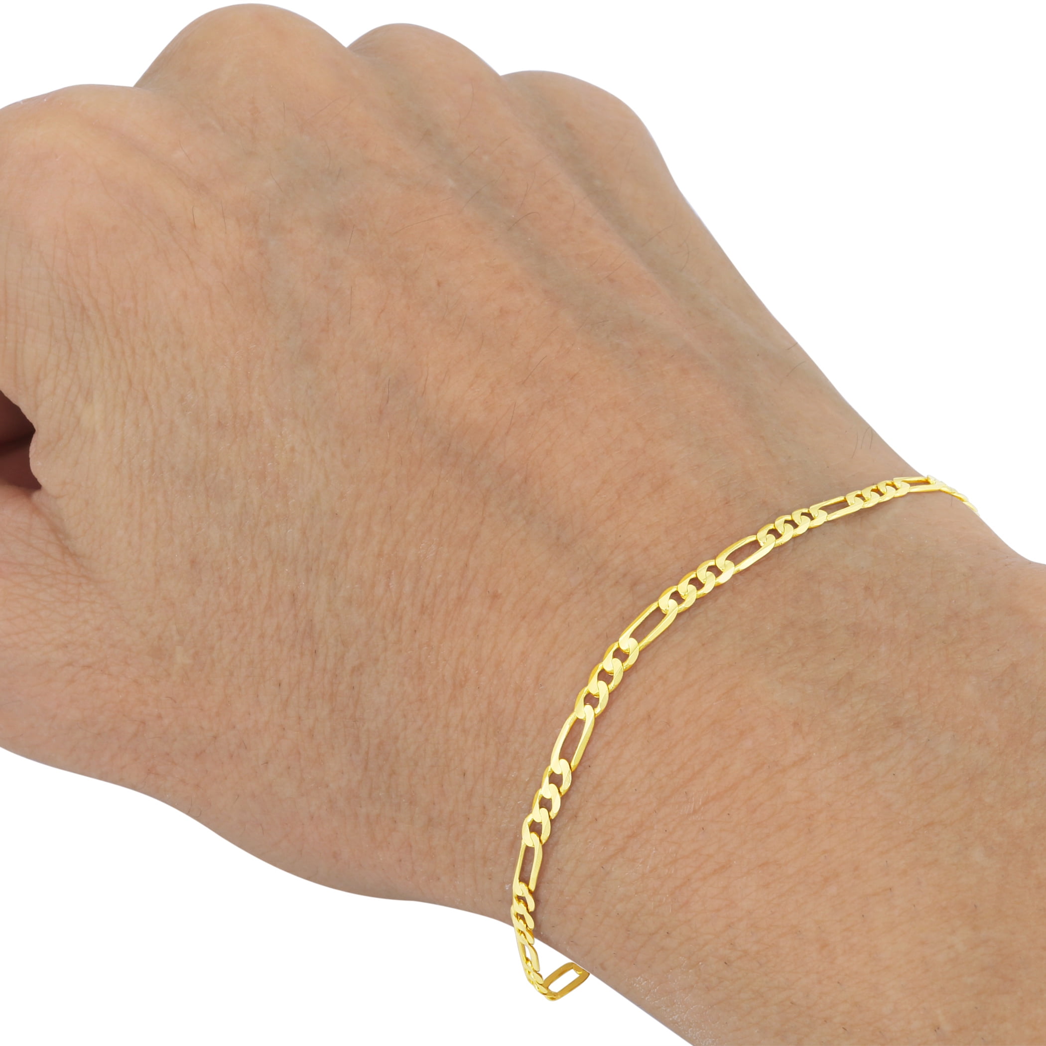 Nuragold 14k Real Yellow Gold Figaro Link 3.5mm Chain Bracelet (7"-9") Italian Jewelry for Men & Women