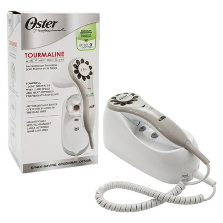 Oster Tourmaline Wall Mounted Hair Dryer with 2 Speed Settings, WHITE,