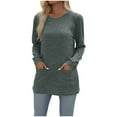 thumbnail image 1 of FAIWAD Womens Tunic Top Round Neck Long Sleeve Ribbed Solid Color Lightweight Pullover Top with Pockets, 1 of 7