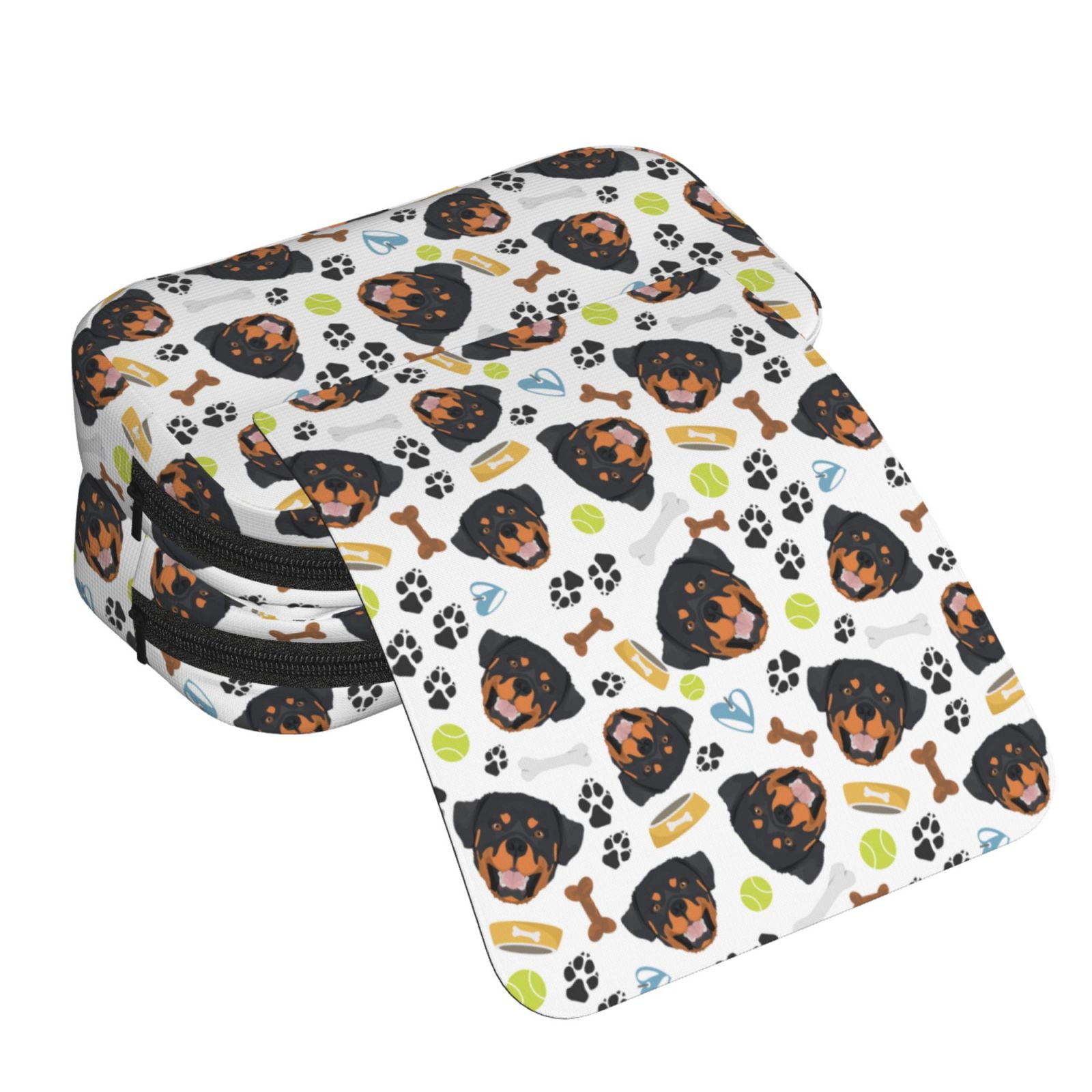 Rateoe Rottweiler Pattern Double Clamshell Pen Case, Storage Organizer with Two Zipper Compartments– Holds Up to 50 Pencils & Pens