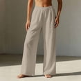 thumbnail image 5 of Womens Casual Cotton Linen Pants Lightweight Summer Loose Fit High Waist Straight Leg Plus Size Solid Lounge Trousers Beige M, 5 of 6