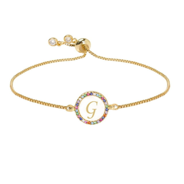Fiudx Pulsera de 26 Letras con Forma de Disco y Corazón Color Melocotón para Mujer