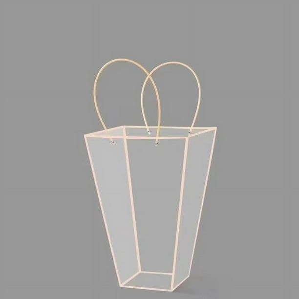 Zhuge 10 bolsas transparentes para ramos de flores con asas, cajas de embalaje para regalos florales transparentes, bolsas de mano para flores de floristería, bodas, cumpleaños (rosa)