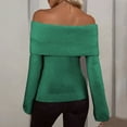 thumbnail image 3 of NAMTYQX Ladies Sweaters Off Shoulder Knit Long Sleeve Slim Fit Casual Pullover Sweaters for Women Solid Warm Green Size 2XL, 3 of 5