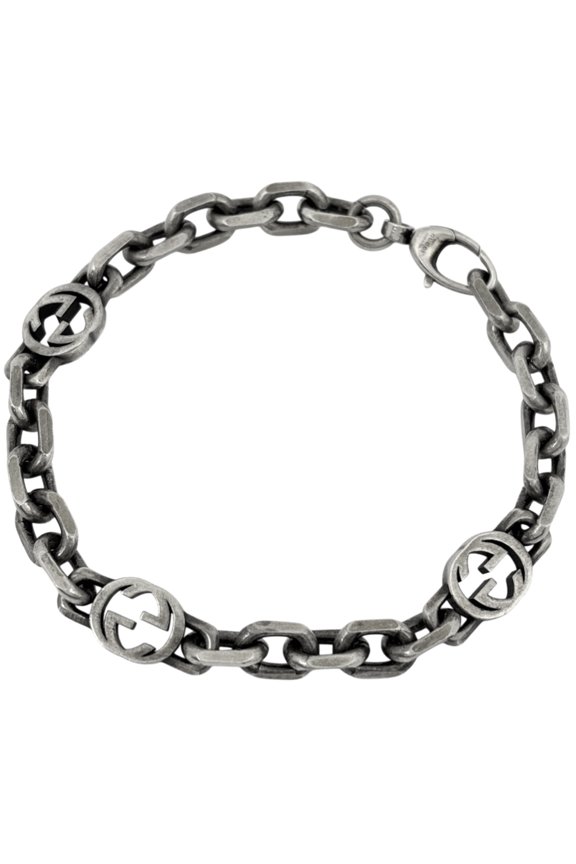 Pre-Owned Gucci GG logo bracelet with interlocking G design in 925 silver for women.