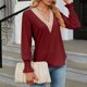 thumbnail image 3 of Blusas Sueltas Blusas de otoño con dobladillo de encaje Blusas básicas de mujer de color sólido Traje de vacaciones de manga larga Ygjytge Vino Tinto Xl para Mujer, 3 of 6