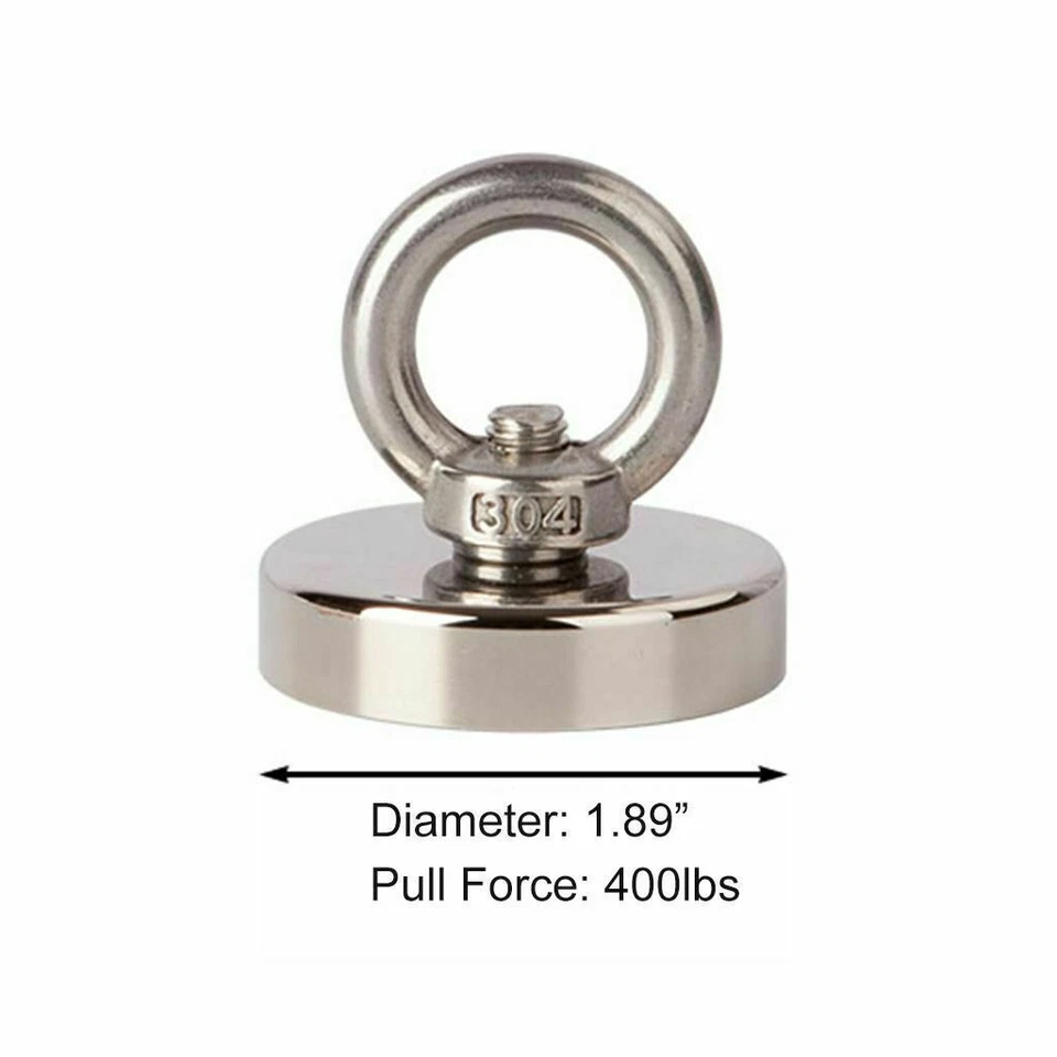 400Lbs Neodymium Fishing Magnet Pulling Force Super Strong Round Rare Earth Hook