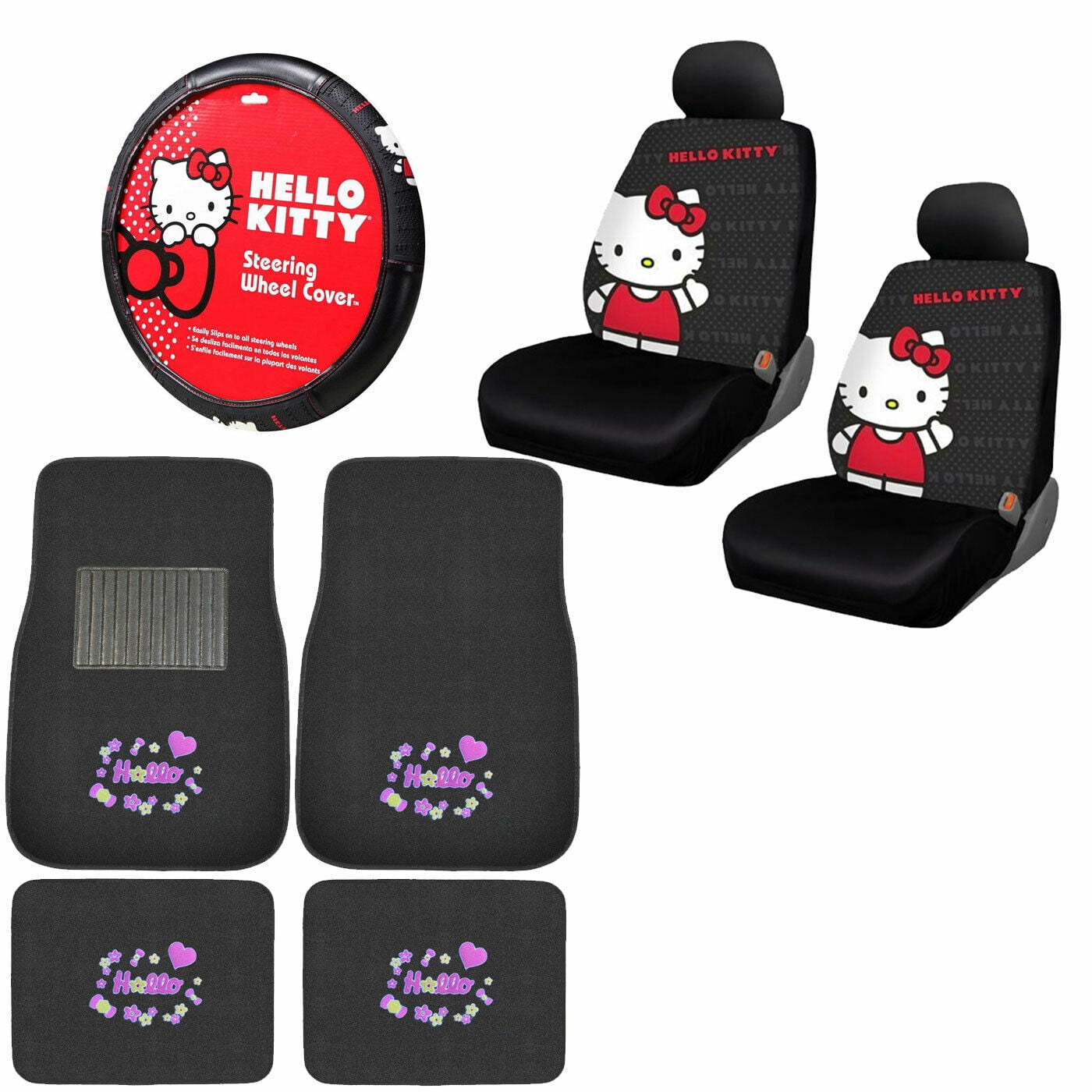 NEW Set Sanrio Hello Kitty Car Truck Floor Mats Steering Wheel Cover Seat Covers 