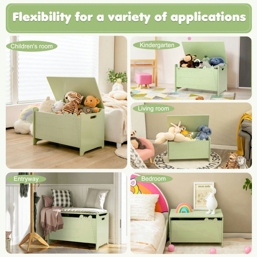 GVN Wooden Kids Toy Box with Safety Hinge-Green, Toy Organizers and Storage for Kids, Boys, Girls, Nursery