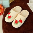 thumbnail image 2 of shpwfbe slippers for women new rose embroidered soft soled indoor non slip cotton house slippers for women womens slippers, 2 of 9