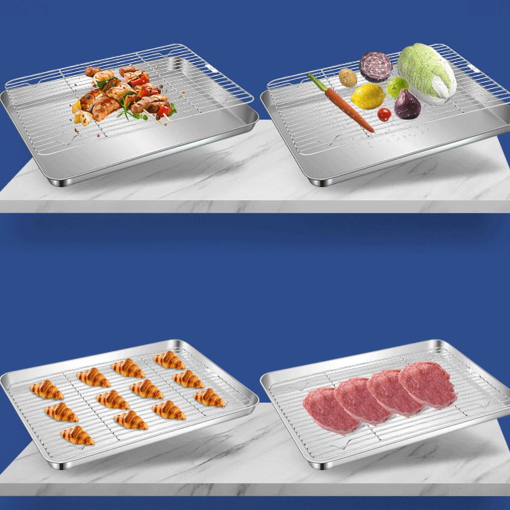 SDFGTstore Baking Sheet Tray with Removable Rack Set Stainless Steel Cooling Pan for Oven Non Toxic Dishwasher Safe