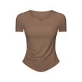 thumbnail image 1 of Top deportivo de manga corta con escote en V pequeño para mujer, para fitness, running, ajustado, adelgazante, yoga, 1 of 1