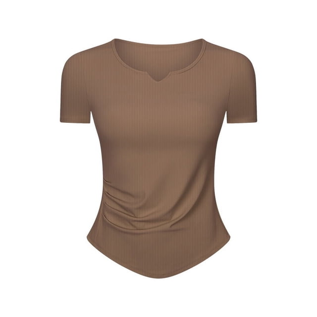 Top deportivo de manga corta con escote en V pequeño para mujer, para fitness, running, ajustado, adelgazante, yoga