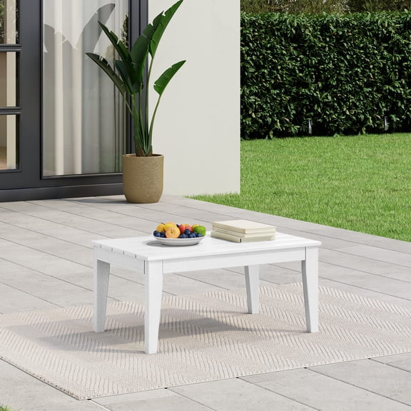 WestinTrends Malibu Low Outdoor HDPE Patio Rectangle Coffee Table, White