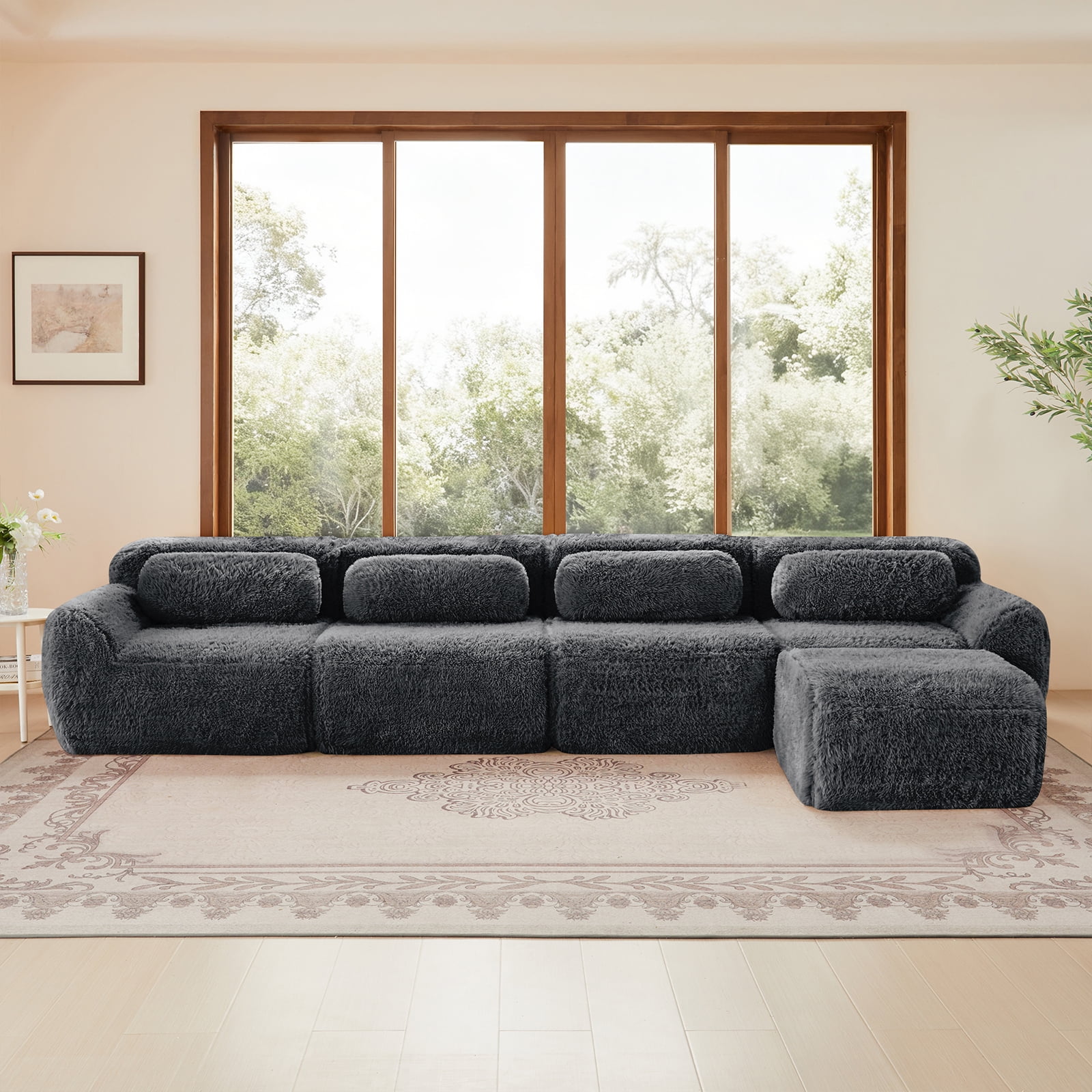 ZenNook 149" Sectional Couches for Living Room, Comfy Boneless Couch, 4 Seater Cloud Sofa, Compressed L Shaped Couch with Ottoman, Modern Modular Sectional, Plush Floor Sofa, No Assembly (Grey)