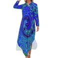 thumbnail image 2 of 2024 Retro Liquid Casual Dress Blue Abstract Print Street Fashion Dresses Long Sleeve Vintage Ladies V Neck Oversized Chiffon Dress, 2 of 7
