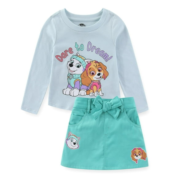 Paw Patrol Nickelodeon Skye and Everest Long Sleeve Ribbed Shirt and Twill Skirt Set (Girls), 2 Piece Set, Sizes 2T-6X