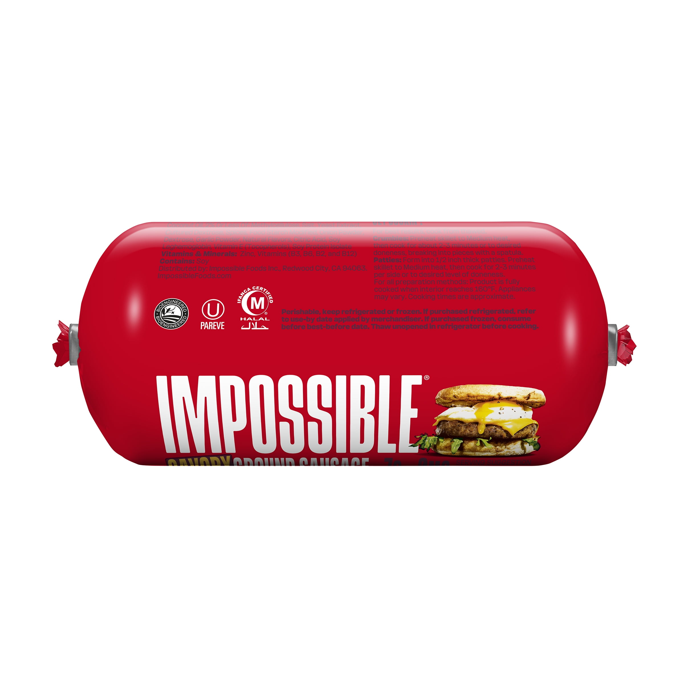 Impossible Foods Savory Ground Sausage Meat from Plants, Raw, 14 oz Tube (Frozen)