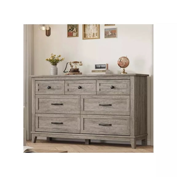 Huloretions 7 Drawer Dresser,54" Dresser for Bedroom,Wood Chests of Drawers,Storage Dressers Organizer for Bedroom,Hallway